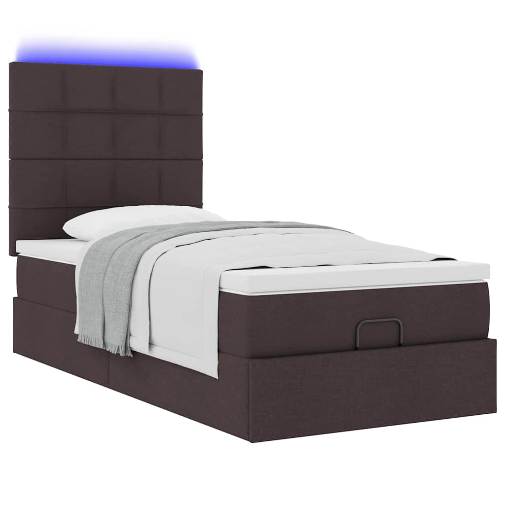 ottoman seng med madras & LEDs 90x200 cm stof mørkebrun