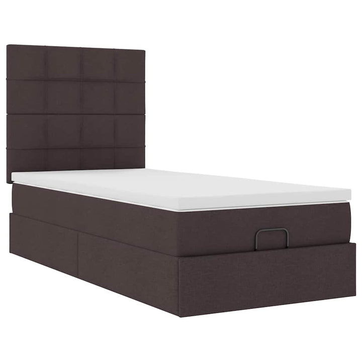 ottoman seng med madras & LEDs 90x200 cm stof mørkebrun