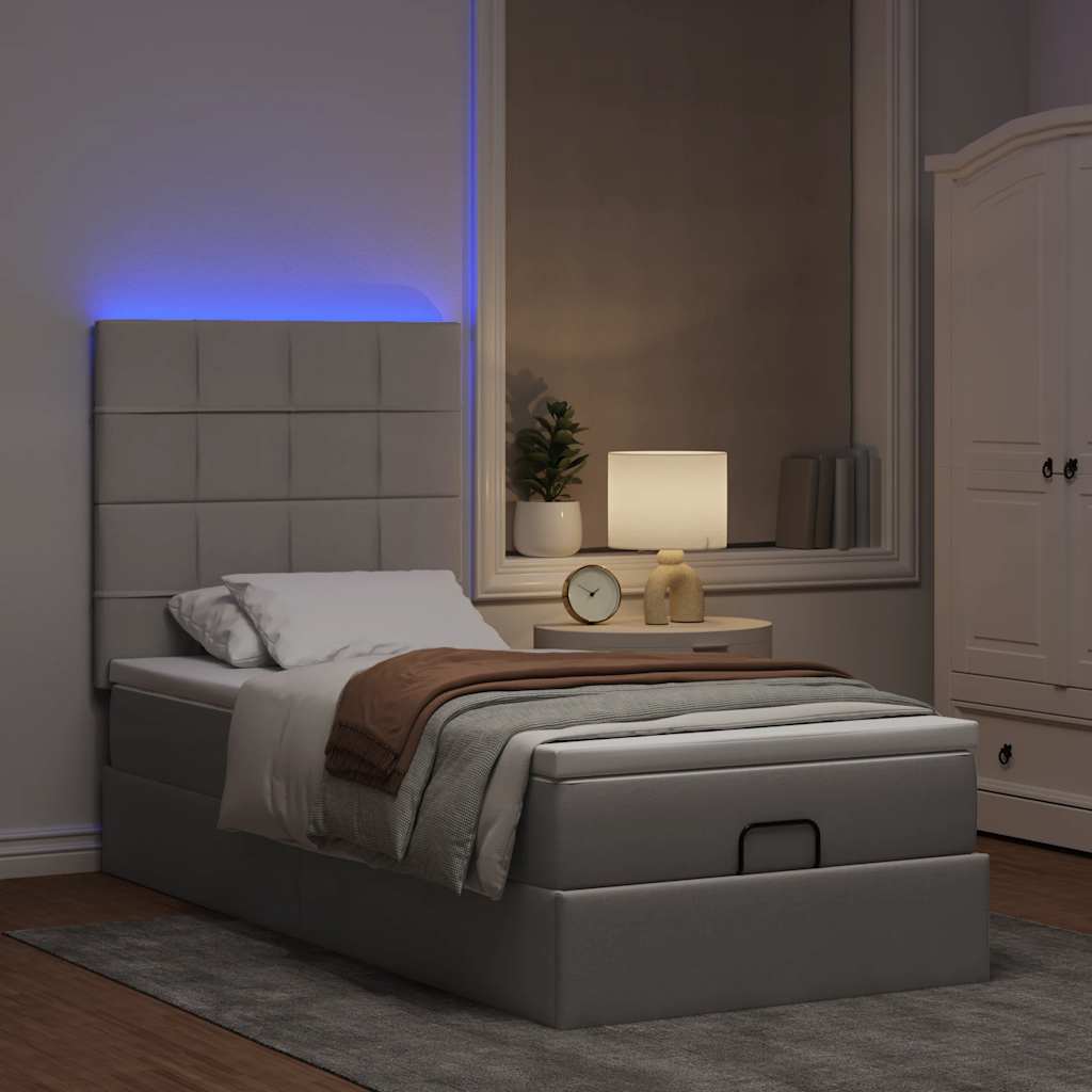 ottoman seng med madras & LEDs 90x200 cm stof gråbrun