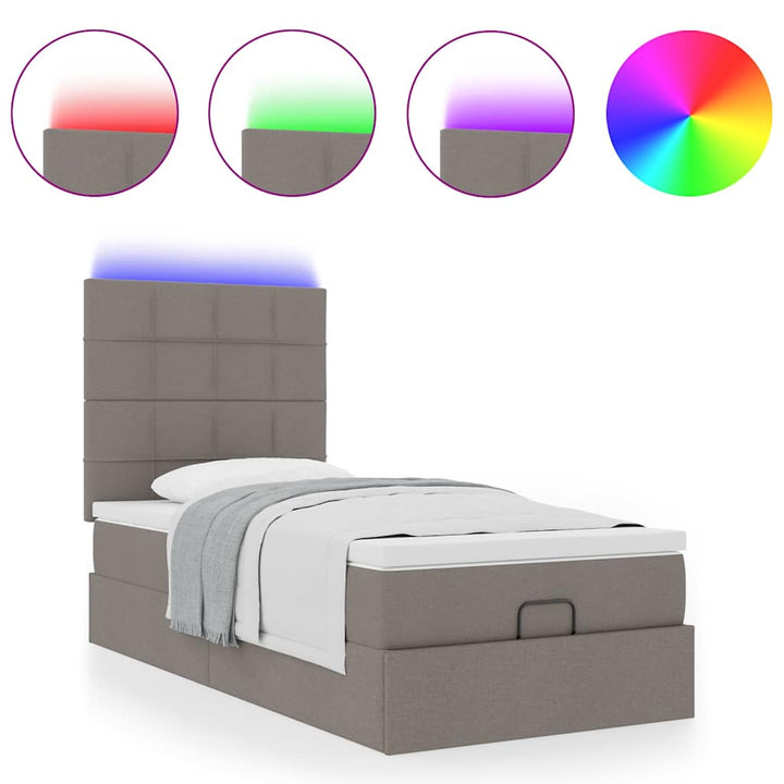 ottoman seng med madras & LEDs 90x200 cm stof gråbrun