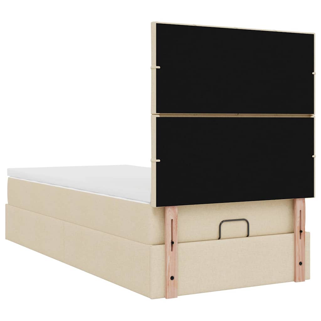 ottoman seng med madras & LEDs 90x200 cm stof cremefarvet