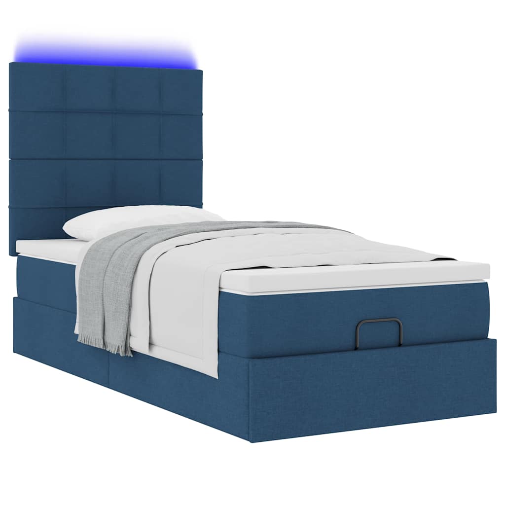 Ottoman seng med madras & LEDs Blå 90x200 cm Stof