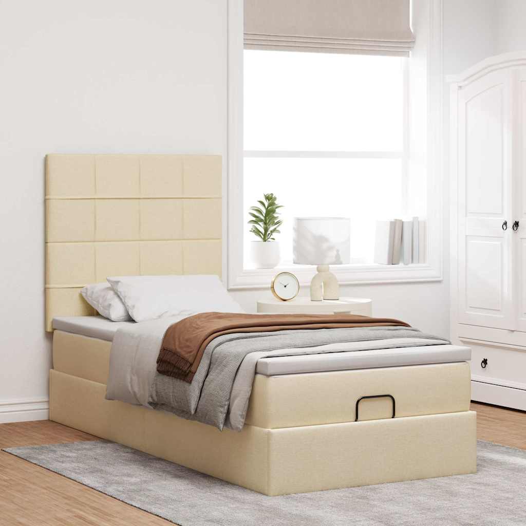 osmannisk sengeramme med madras 100x200 cm stof cremefarvet