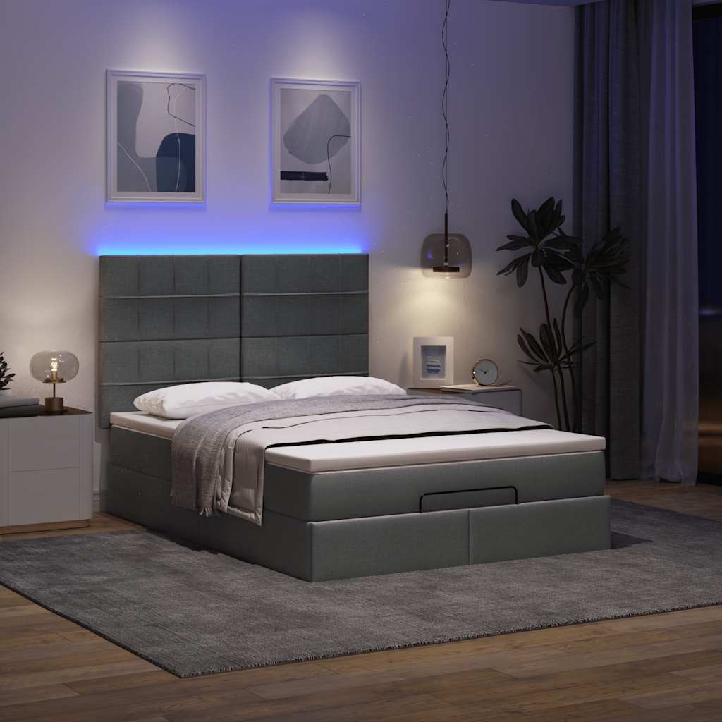 osmannisk sengeramme med madras 140x190 cm stof mørkegrå