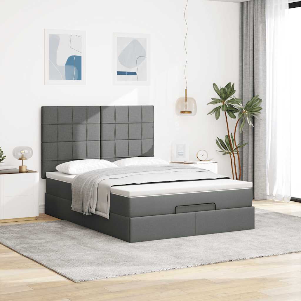 osmannisk sengeramme med madras 140x190 cm stof mørkegrå