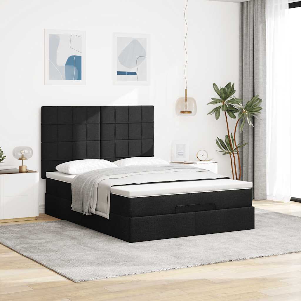osmannisk sengeramme med madras 140x190 cm stof sort
