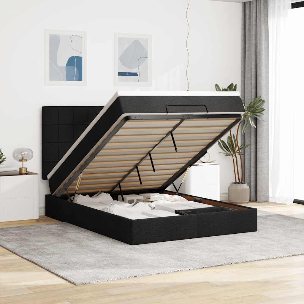 osmannisk sengeramme med madras 140x190 cm stof sort