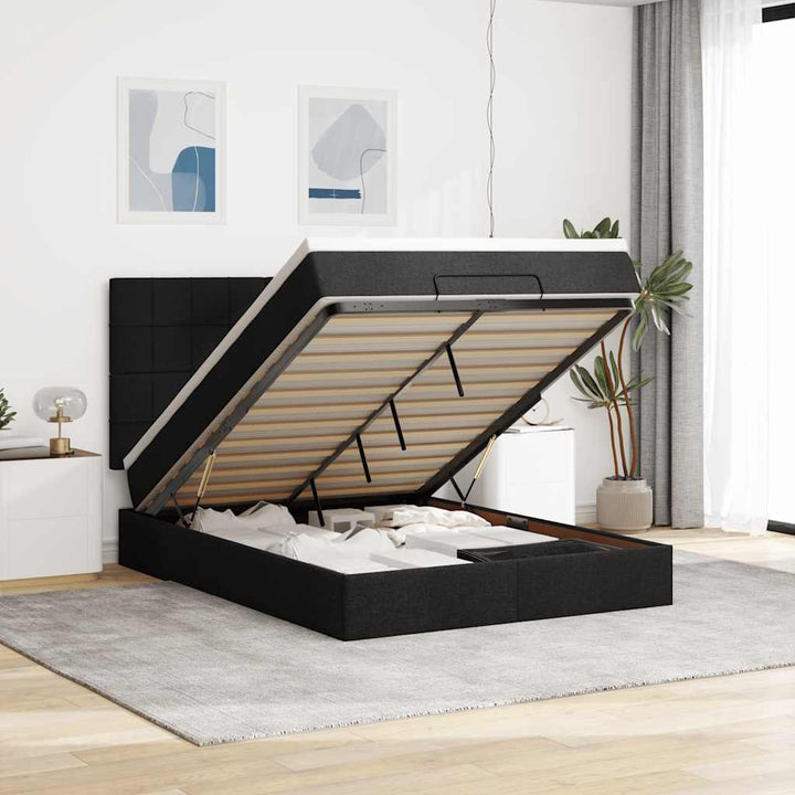 osmannisk sengeramme med madras 140x190 cm stof sort