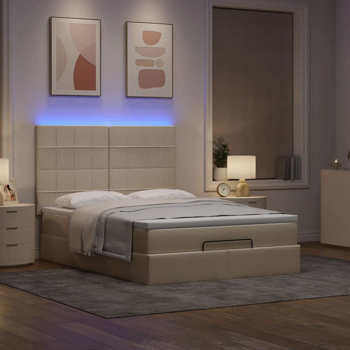 osmannisk sengeramme med madras 140x190 cm stof cremefarvet