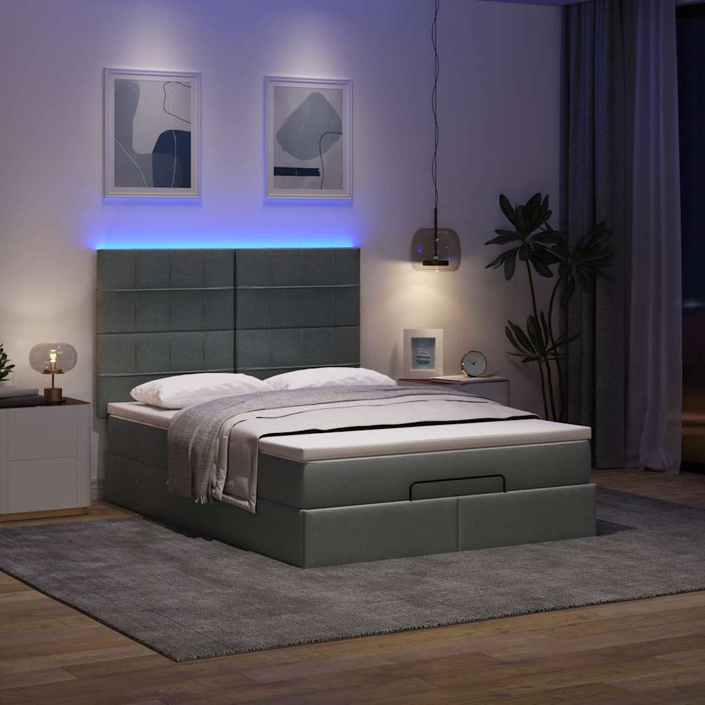 osmannisk sengeramme med madras 140x200 cm stof mørkegrå