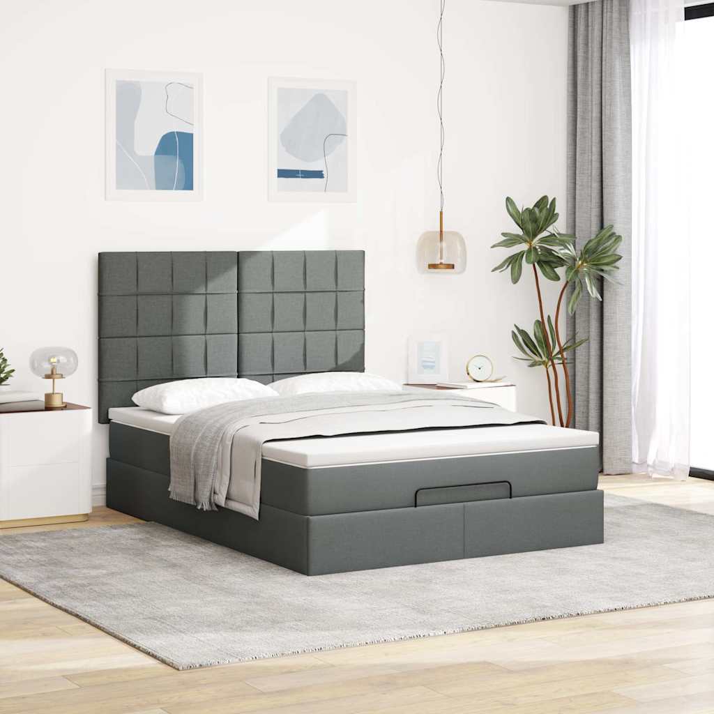 osmannisk sengeramme med madras 140x200 cm stof mørkegrå