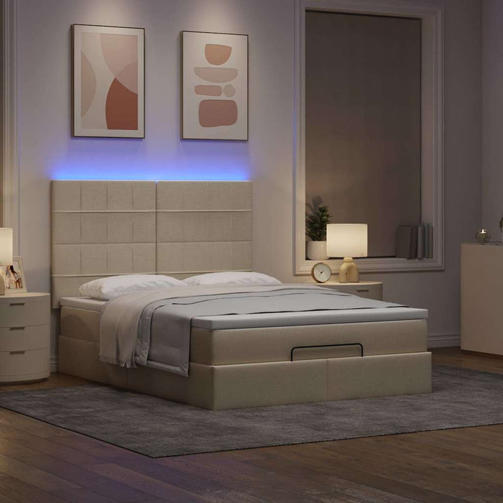 osmannisk sengeramme med madras 140x200 cm stof cremefarvet