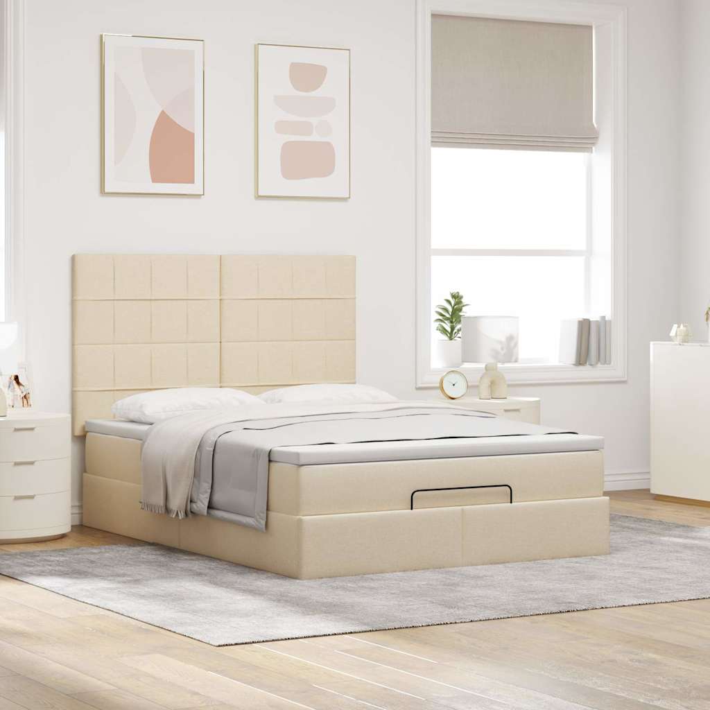 osmannisk sengeramme med madras 140x200 cm stof cremefarvet