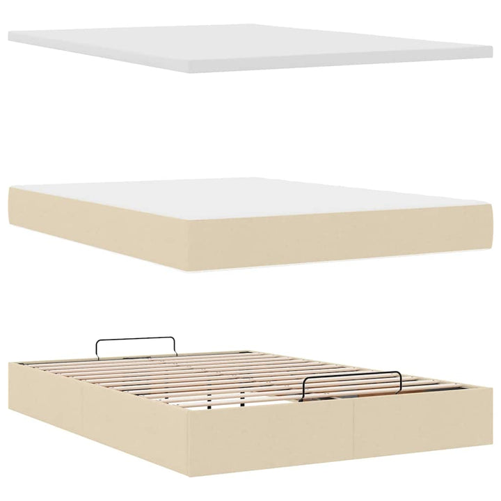 osmannisk sengeramme med madras 140x200 cm stof cremefarvet