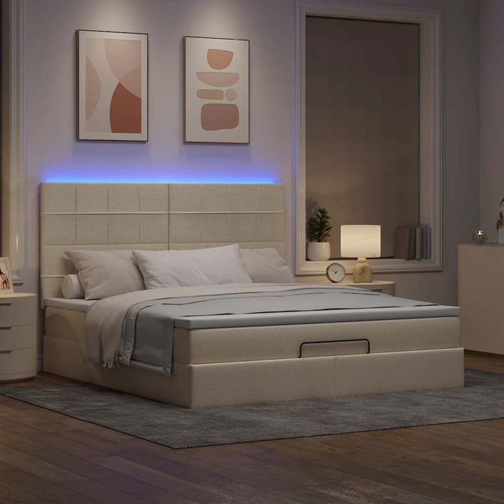 osmannisk sengeramme med madras 160x200 cm stof cremefarvet