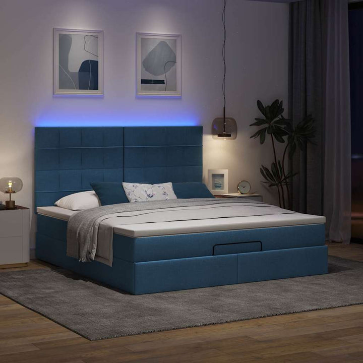 osmannisk sengeramme med madras 160x200 cm stof blå