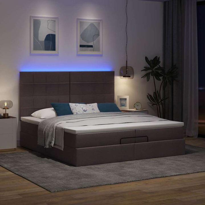 osmannisk sengeramme med madrasser 200x200 cm stof mørkebrun