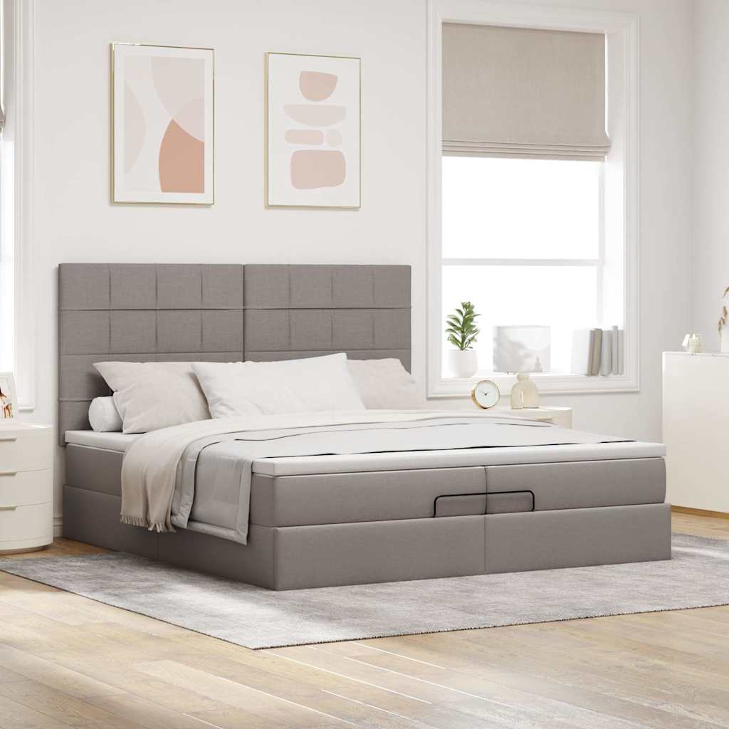 osmannisk sengeramme med madrasser 200x200 cm stof gråbrun