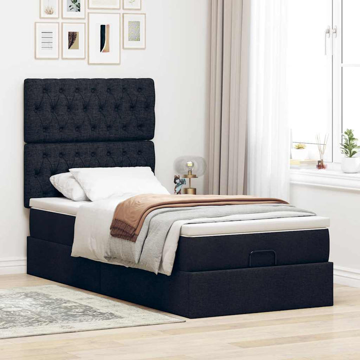 ottoman seng med madras & LEDs 80x200 cm stof sort