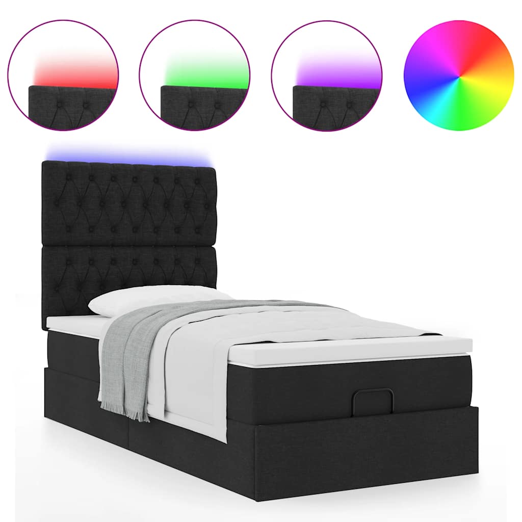 ottoman seng med madras & LEDs 80x200 cm stof sort