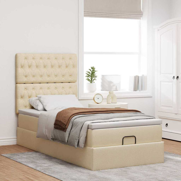 osmannisk sengeramme med madras 80x200 cm stof cremefarvet
