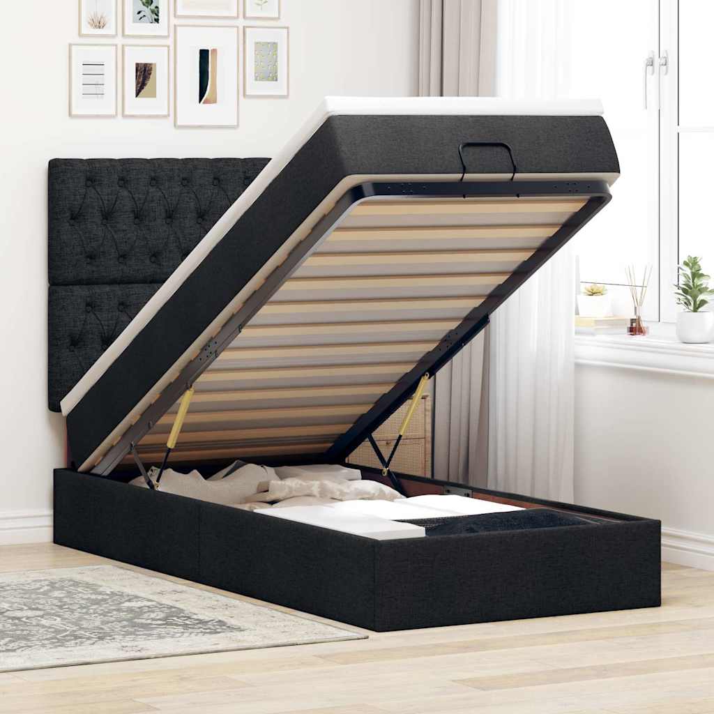 osmannisk sengeramme med madras 90x190 cm stof sort