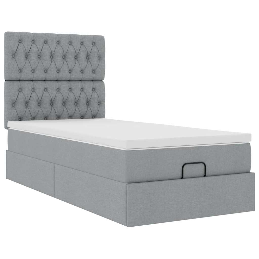 ottoman seng med madras & LEDs 90x200 cm stof lysegrå