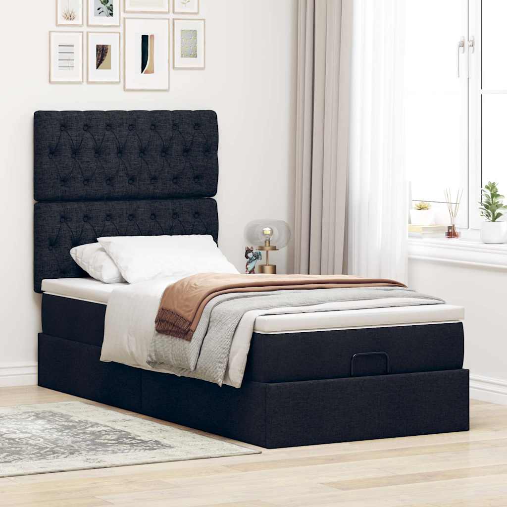 osmannisk sengeramme med madras 90x200 cm stof sort