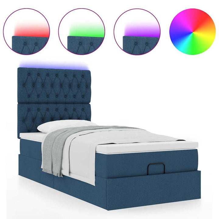 Ottoman seng med madras & LEDs Blå 90x200 cm Stof