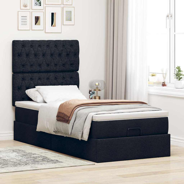 osmannisk sengeramme med madras 100x200 cm stof sort