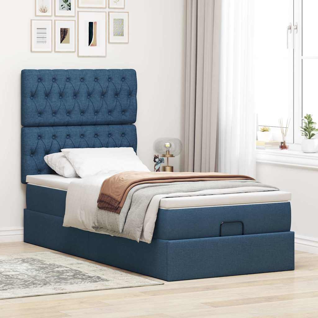 Ottoman seng med madras & LEDs Blå 100x200 cm Stof