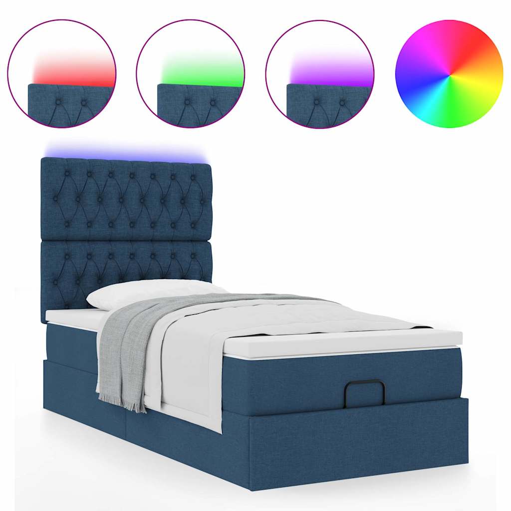 Ottoman seng med madras & LEDs Blå 100x200 cm Stof