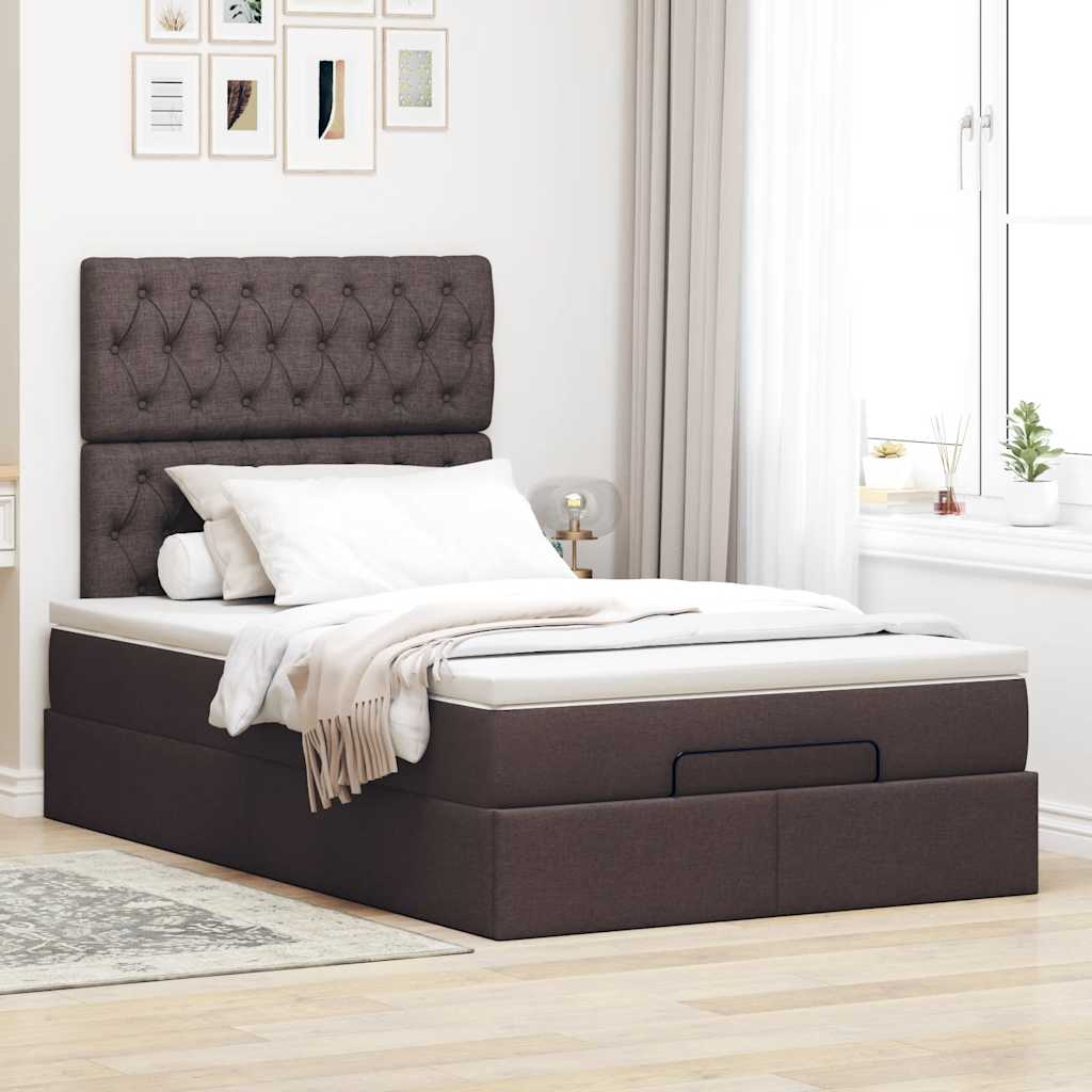 osmannisk sengeramme med madras 120x190 cm stof mørkebrun