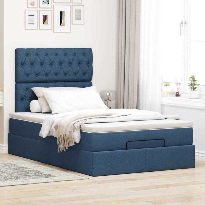 osmannisk sengeramme med madras 120x190 cm stof blå