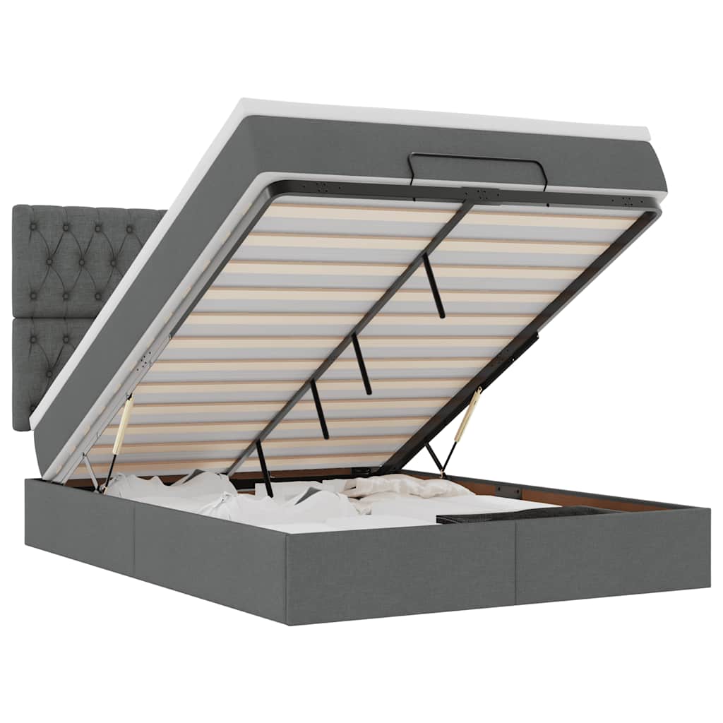 osmannisk sengeramme med madras 140x190 cm stof mørkegrå