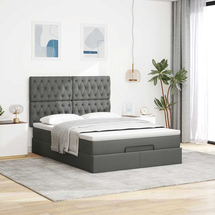 osmannisk sengeramme med madras 140x190 cm stof mørkegrå