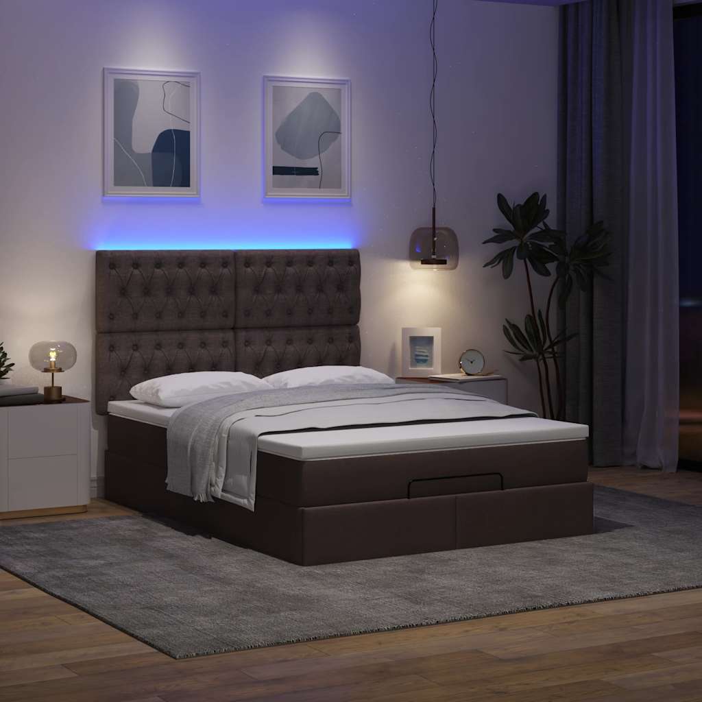 osmannisk sengeramme med madras 140x190 cm stof mørkebrun