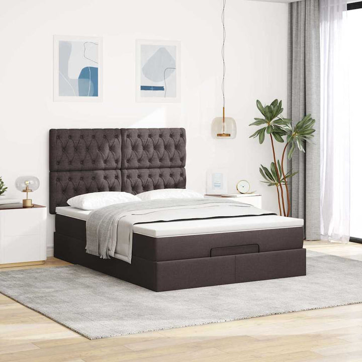 osmannisk sengeramme med madras 140x190 cm stof mørkebrun