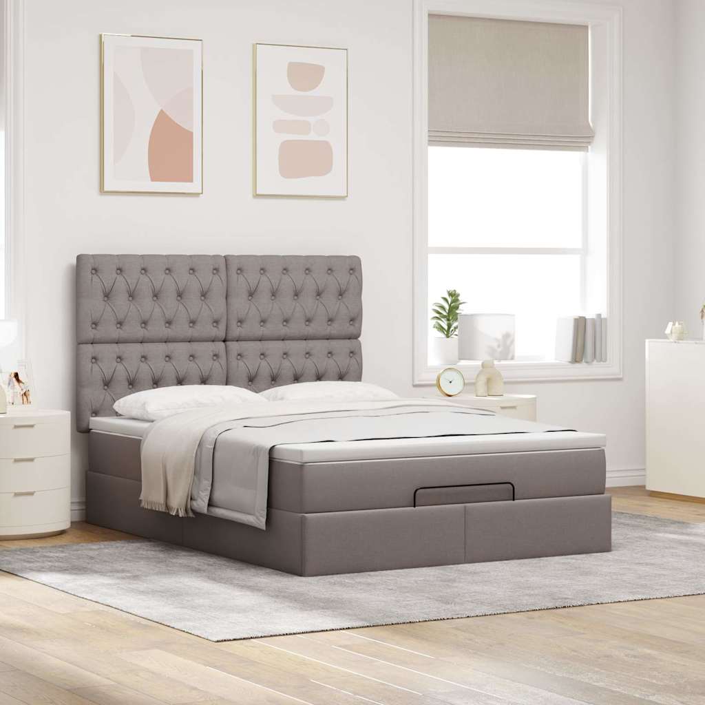 osmannisk sengeramme med madras 140x190 cm stof gråbrun