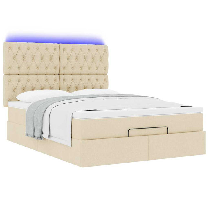 osmannisk sengeramme med madras 140x190 cm stof cremefarvet