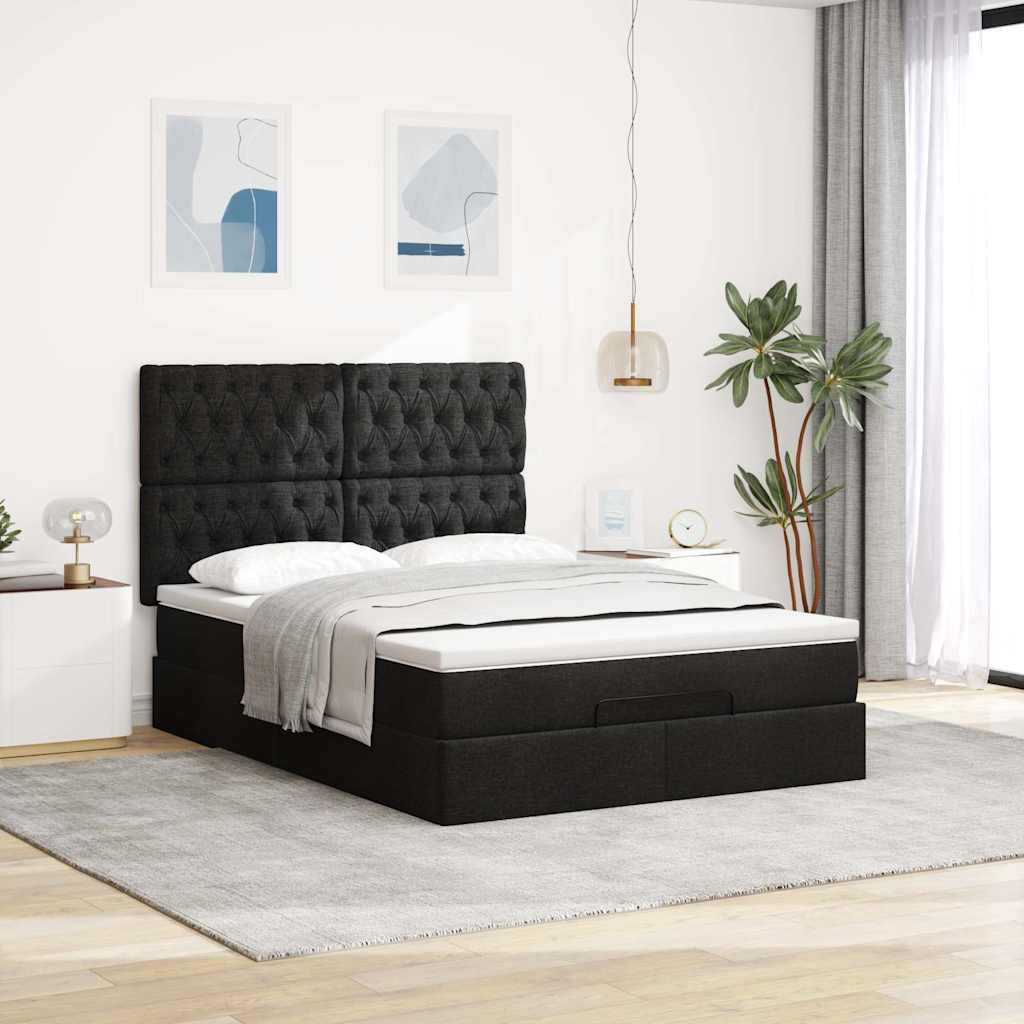 osmannisk sengeramme med madras 140x200 cm stof sort