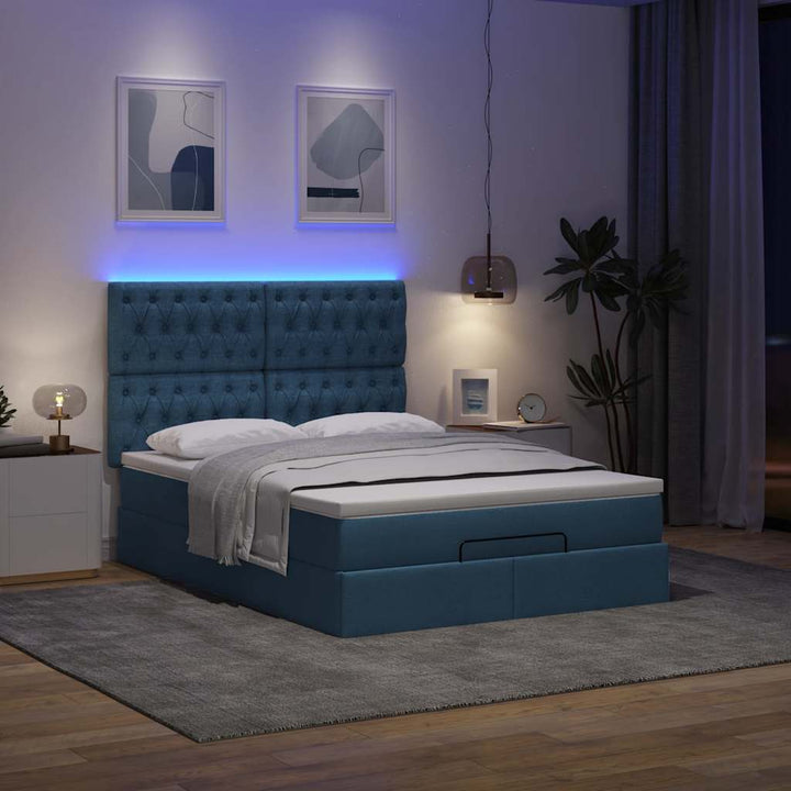 osmannisk sengeramme med madras 140x200 cm stof blå