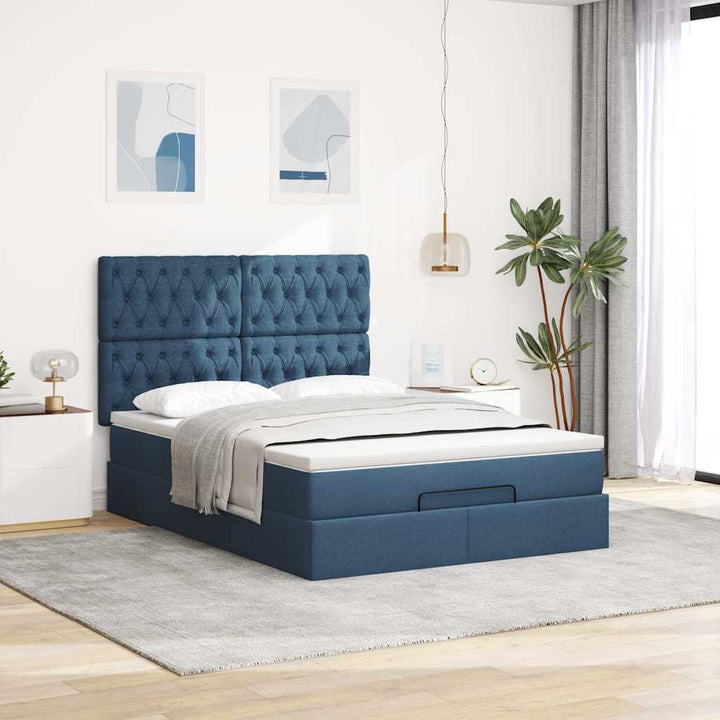 osmannisk sengeramme med madras 140x200 cm stof blå