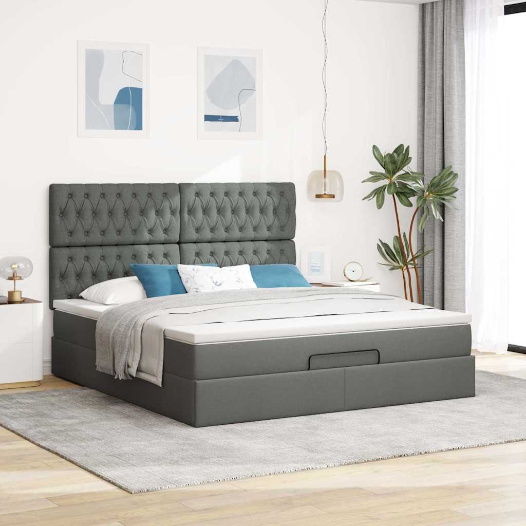 osmannisk sengeramme med madras 180x200 cm stof mørkegrå