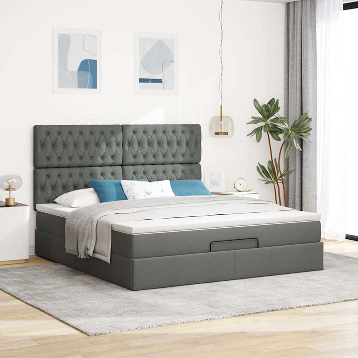 osmannisk sengeramme med madras 180x200 cm stof mørkegrå