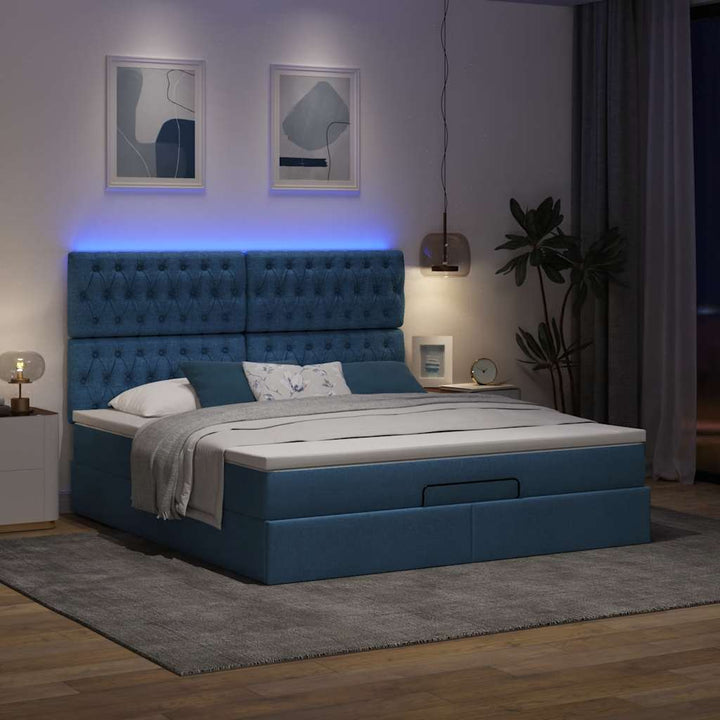 osmannisk sengeramme med madras 180x200 cm stof blå