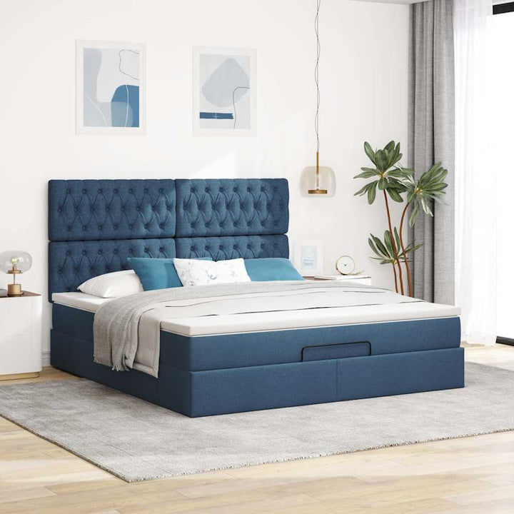 osmannisk sengeramme med madras 180x200 cm stof blå