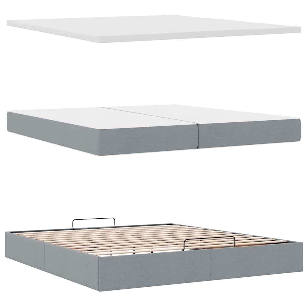 osmannisk sengeramme med madrasser 200x200 cm stof lysegrå
