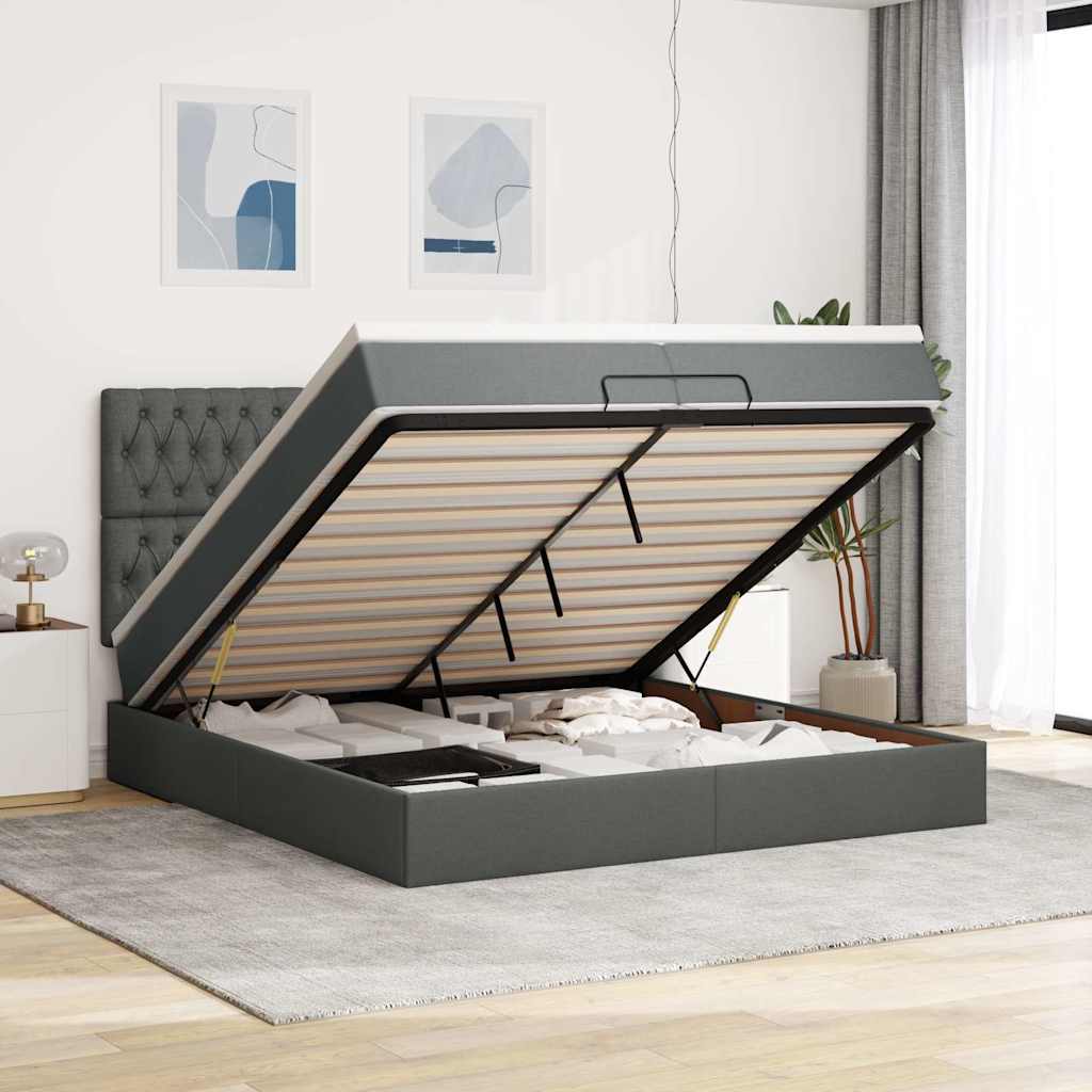 osmannisk sengeramme med madrasser 200x200 cm stof mørkegrå