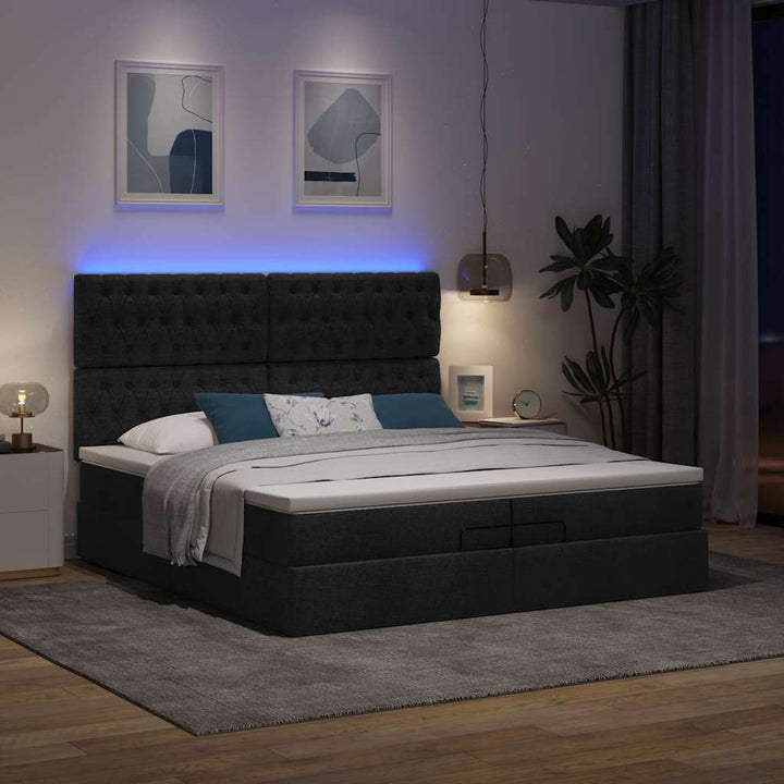 osmannisk sengeramme med madrasser 200x200 cm stof sort